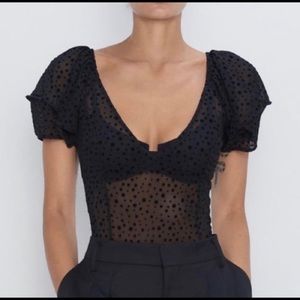Zara Polka Dot Mesh Body Suit NWT